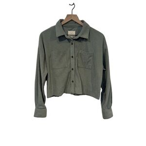 Thread & Supply Size S Cropped Corduroy Green Button Down